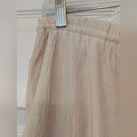 Zara Beige Textured Wave Crinkle Gauze Wide Leg Elastic Waist Sz S Pockets Boho - Picture 5 of 13